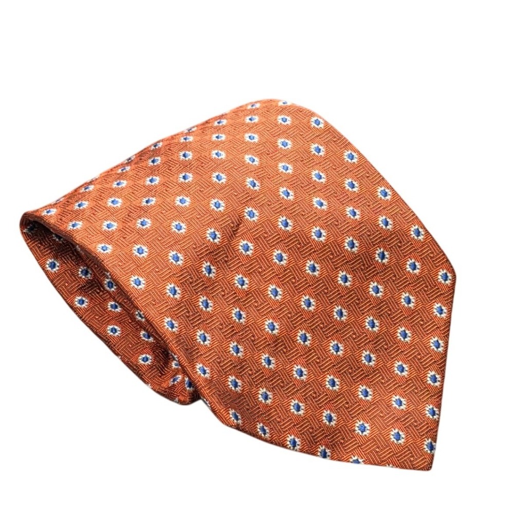 Vintage Embassy Row Geometric Medallion Silk Tie Men's Orange Blue USA Made